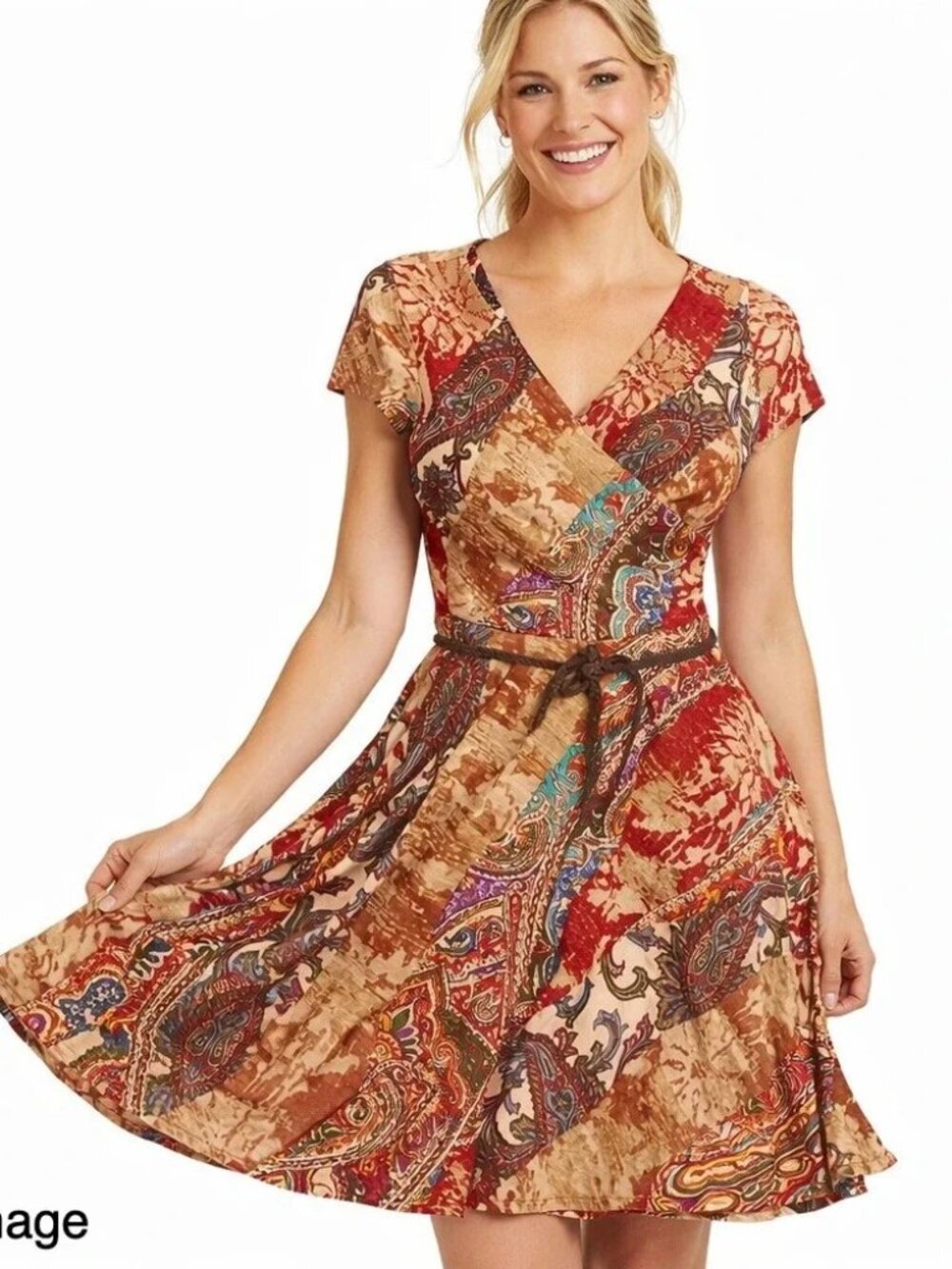 Lauren Ralph Lauren Faux Wrap Paisley Dress NWT Boho Fit Flare leather belt 8